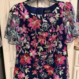 Jessica Howard Navy Dress with Pink and Gold Embroidery
